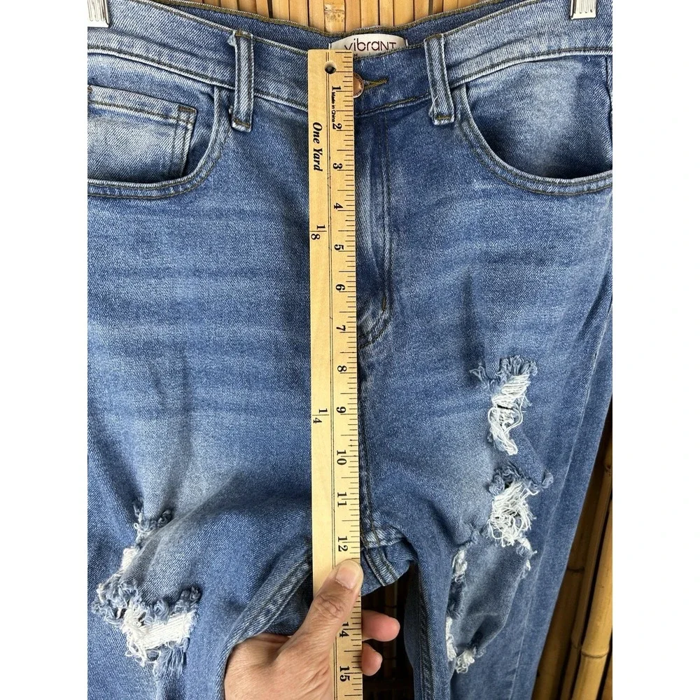 Vibrant MIU Jeans Women Size 11 Distressed High Waist Blue Straight Leg‎ 29x32 - Picture 16 of 16
